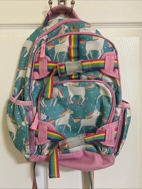 Pottery Barn Kids Teal & Pink Unicorn Backpack with Rainbow Straps
